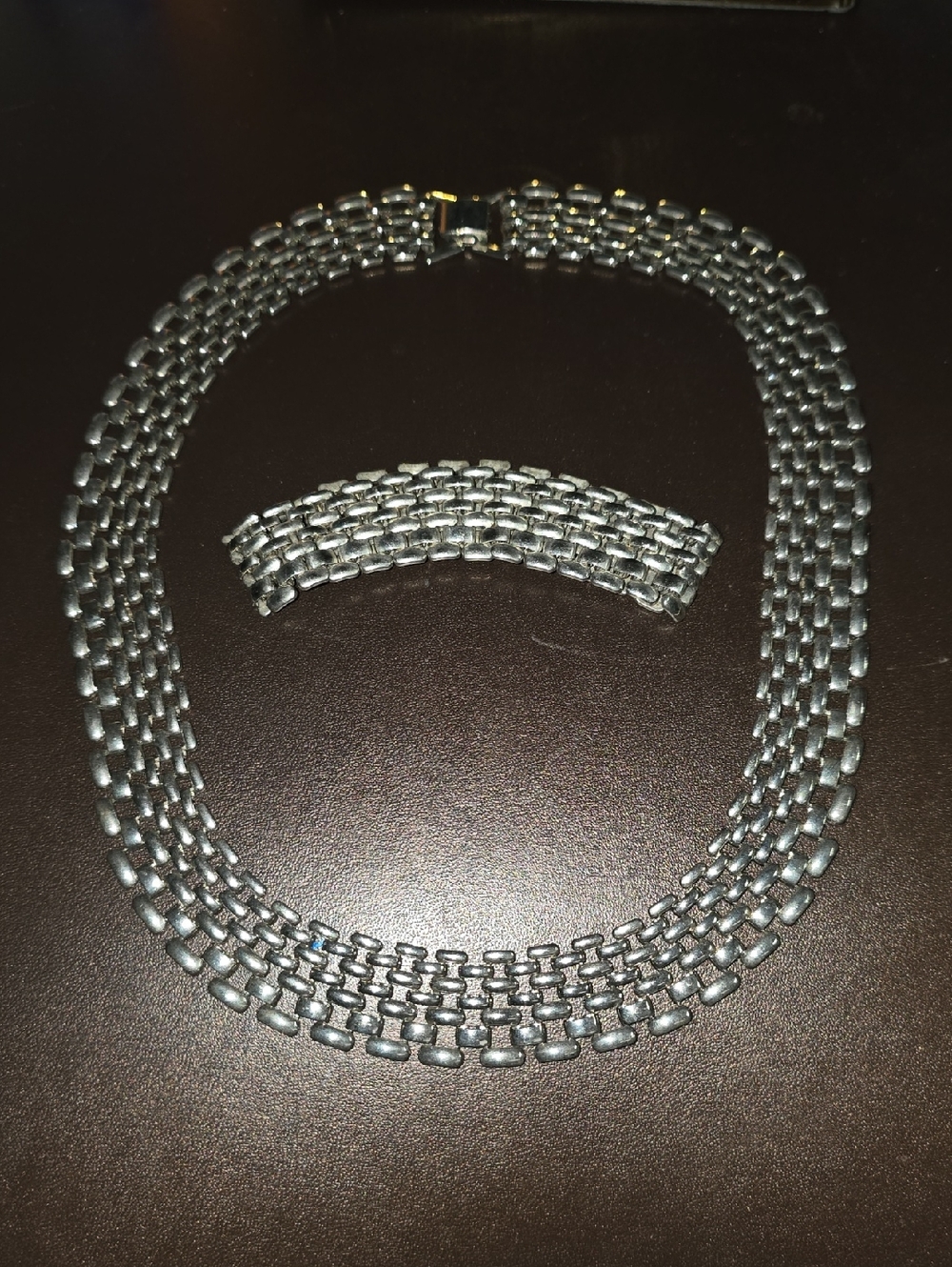 Vintage Silver toned Mesh Necklace and Bracelet Set